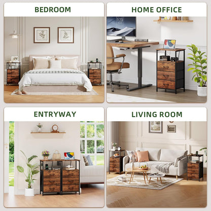 somdot tall nightstand with 3 drawers, charging station, front angle view