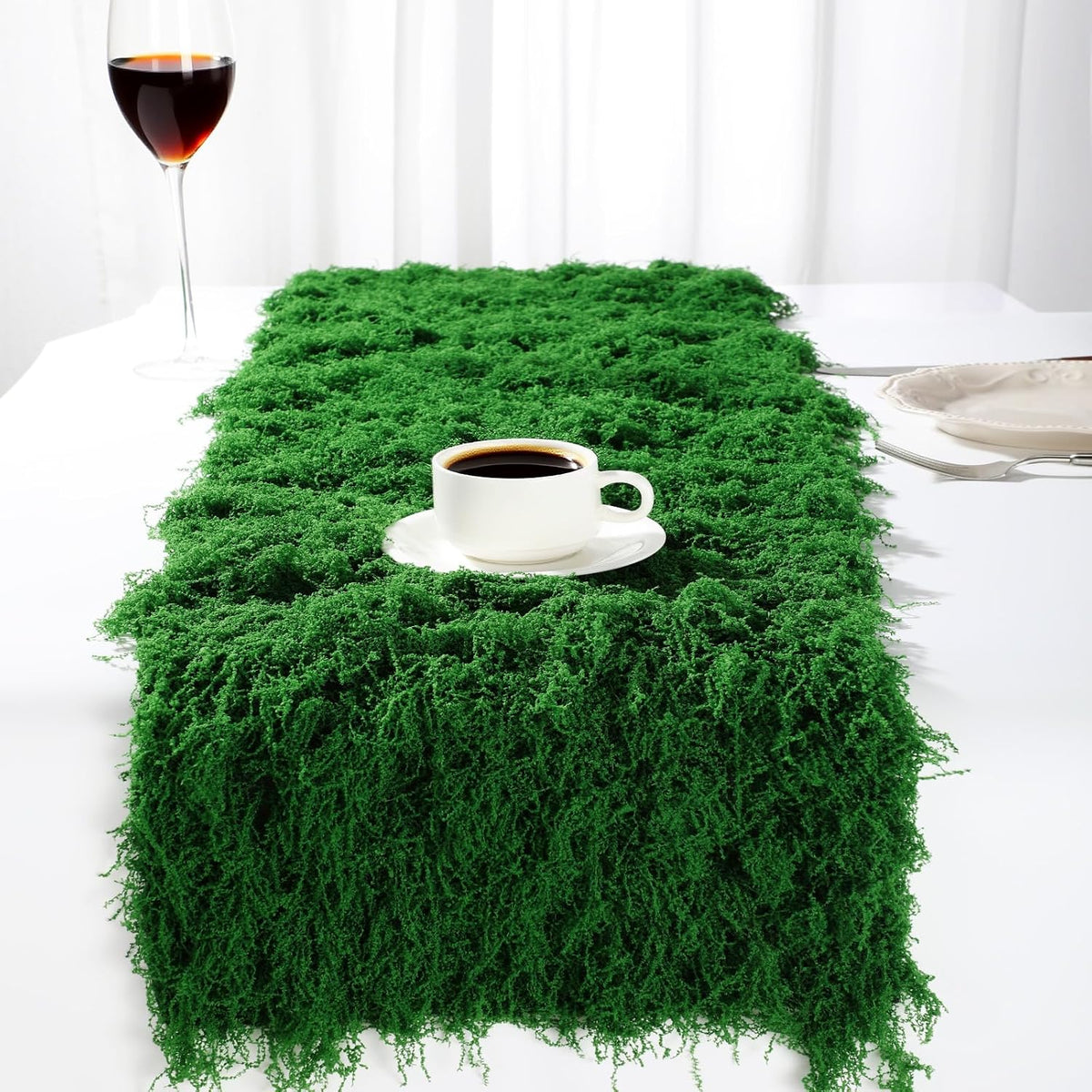 2 Artificial Moss Table Runner Halloween Enchanted Party Decor, Dark Green
