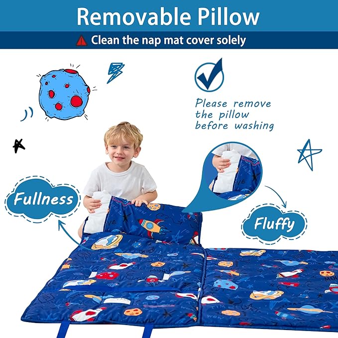 Toddler Nap Mat with Pillow and Blanket, Extra Large Rolled Napping Mats - Image 5