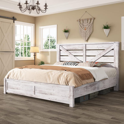 amerlife farmhouse king size bed frame with 49.2"barn, main product view