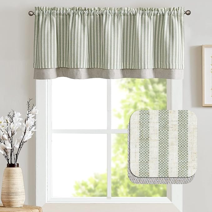 jinchan Linen Striped Valance for Windows 18 Inch Blackout Drapes for Small - Image 2