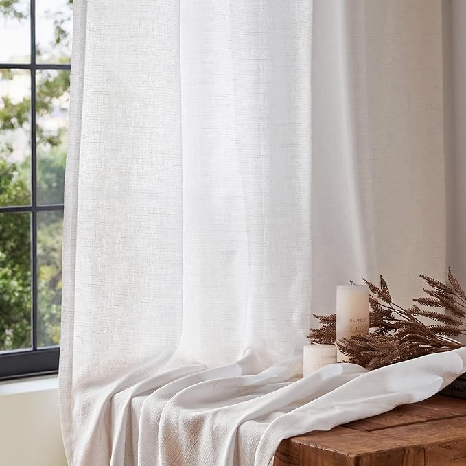 jinchan Off White Linen Blend Curtains 84 inch Length 2 Panel - Image 6