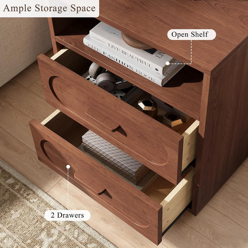 YANSNWO 25.8" Tall 2-Drawer Nightstand with Charging Station, Walnut