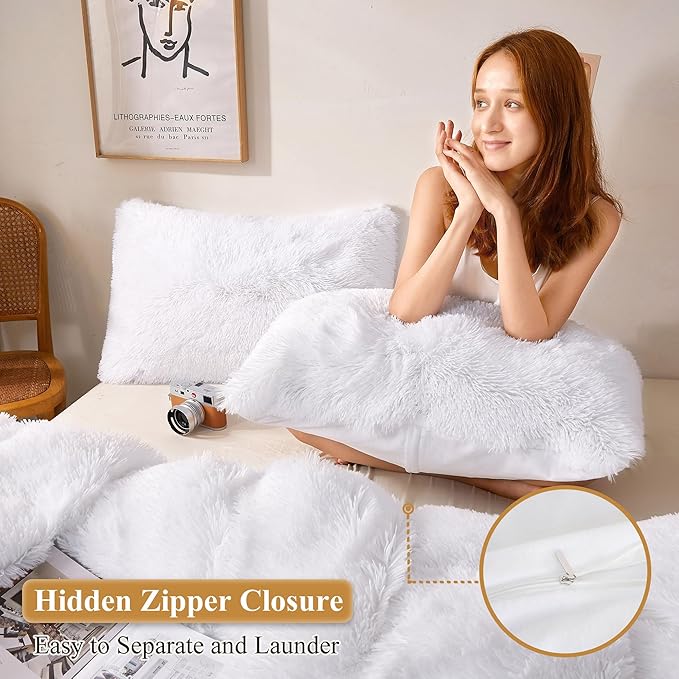 XeGe Faux Fur Throw Pillow Cases, Plush Shaggy Ultra Soft Pillow Covers - Image 3