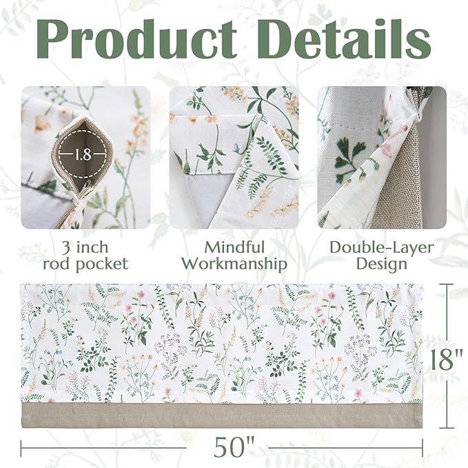 JINCHAN Linen Double Layer Valance Curtain - Image 5