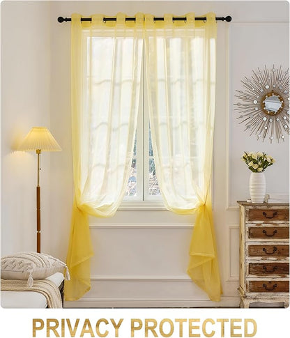 Foil Stripe Mustard Sheer Curtains 108 inches Length 2 Panels - Image 5