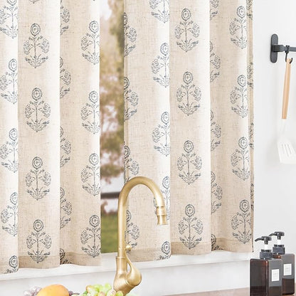 jinchan Linen Kitchen Curtains 36 Inch Floral Tier Curtains Farmhouse Cottage - Image 2