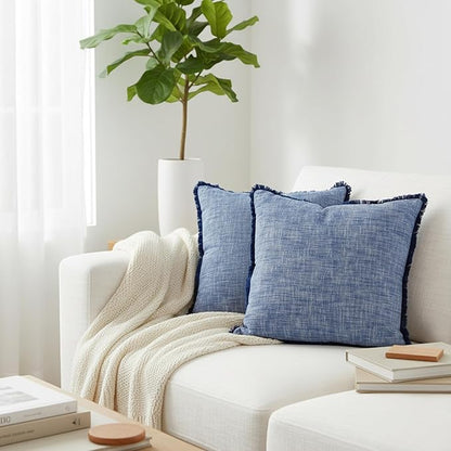 18×18 Blue Textured Cotton Throw Pillow Covers - Image 3