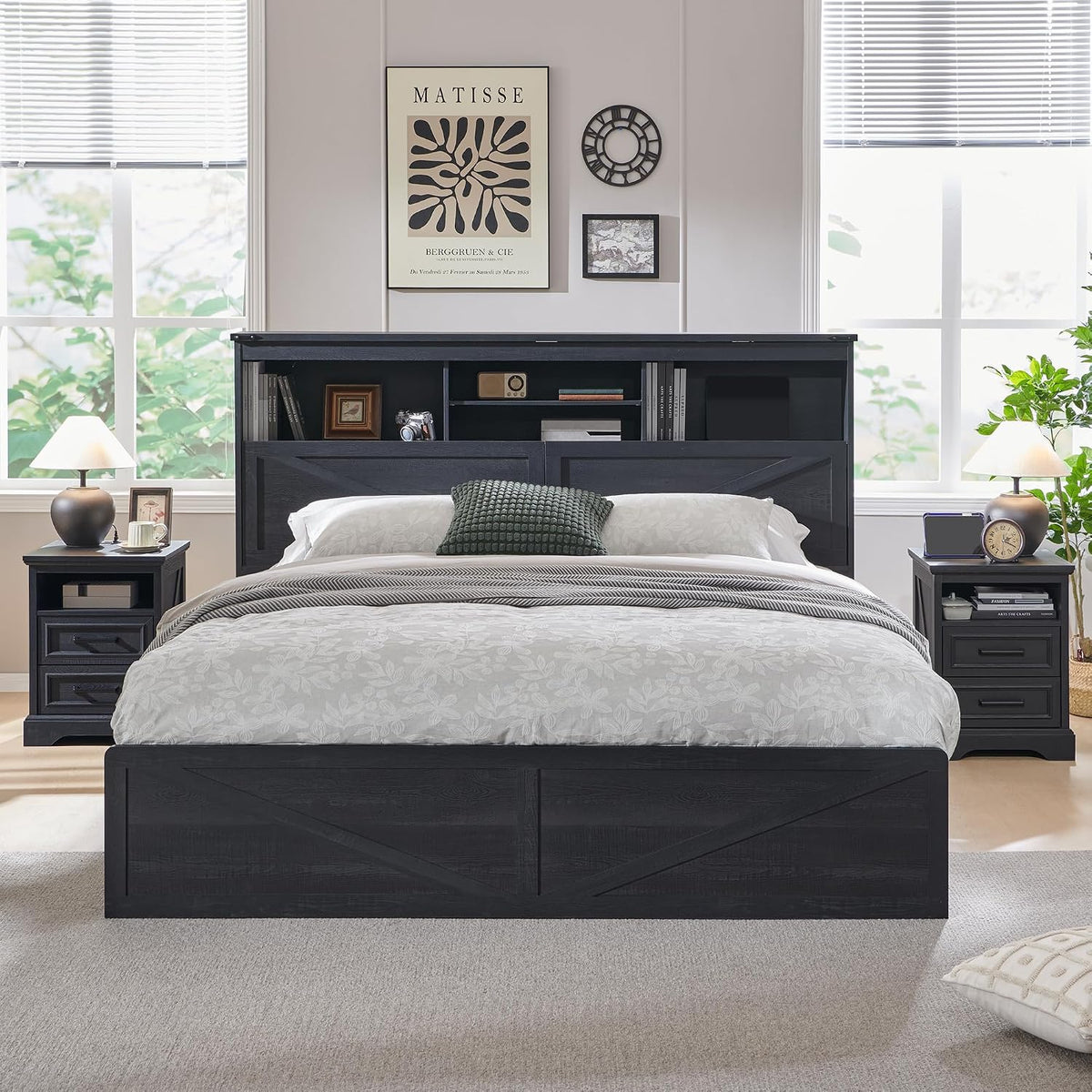 accohoho farmhouse king size bed frame with 52", close-up detail