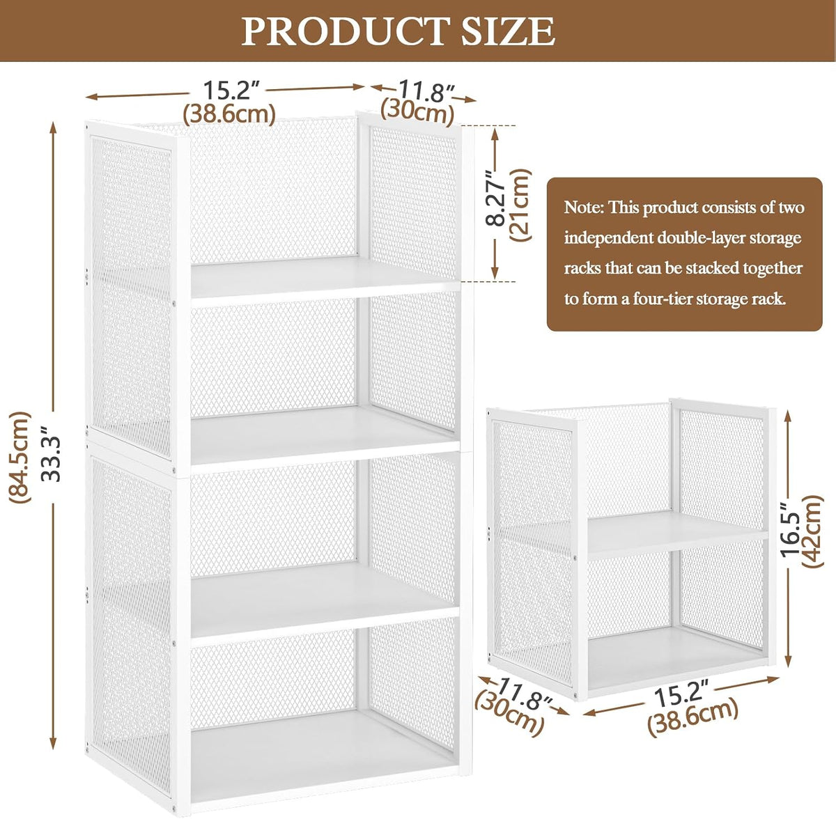 4-tier stackable closet organizers and storage basket, wire shown in use