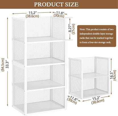 4-tier stackable closet organizers and storage basket, wire shown in use