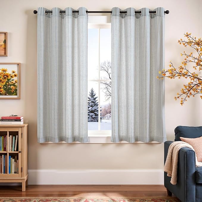 Vangao Linen Striped Curtains Boho Tickingstripe Light Filtering Window - Image 2