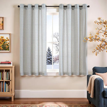 Vangao Linen Striped Curtains Boho Tickingstripe Light Filtering Window - Image 2