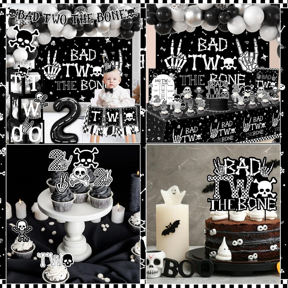 2nd Birthday Decorations for Boys, Bad Two The Bone Party Decorations with Ba...