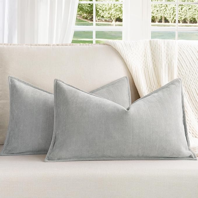 ZWJD Light Gray Pillow Covers 12x20 Set of 2 Chenille Throw Pillow Covers by ZWJD