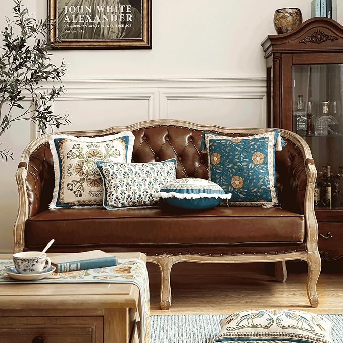 patdrea Designer Rectangle Throw Pillow Covers Set of 2, Rustic Vintage Blue - Image 3