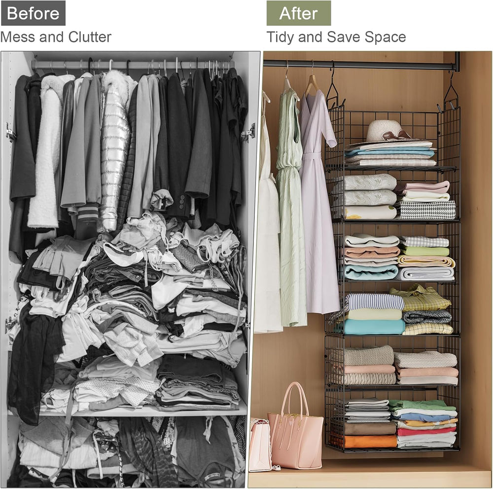8 Tier Widened Hanging Closet Organizer and Storage Shelves, Metal & Fold...