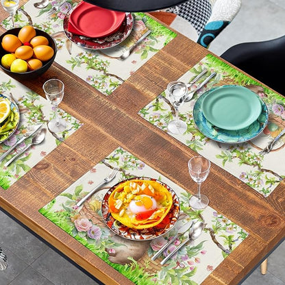 Easter Rabbit Placemats Set of 4 Spring Easter Egg Bunny Flowers Floral Place - Image 7