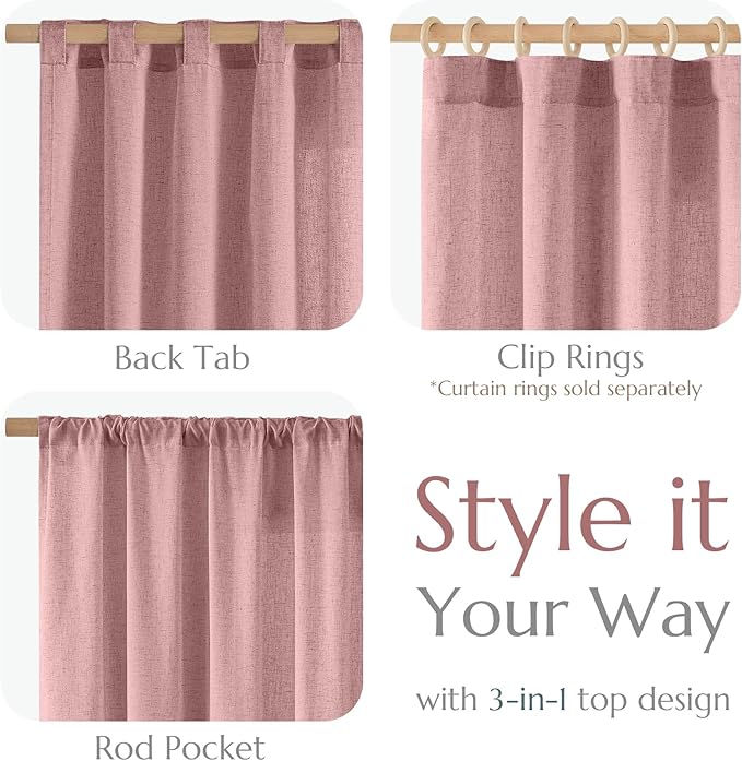 jinchan Pink Linen Blend Curtains 63 inch Length 2 Panels - Image 5
