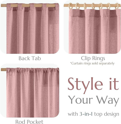 jinchan Pink Linen Blend Curtains 63 inch Length 2 Panels - Image 5