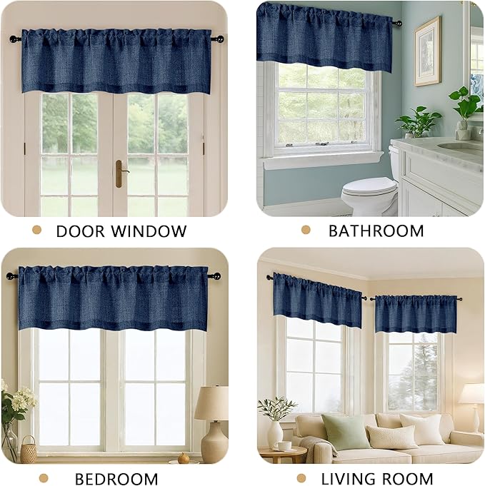 OVZME Navy Blue Valance for Windows, Light Filtering Faux Linen Textured Small - Image 5