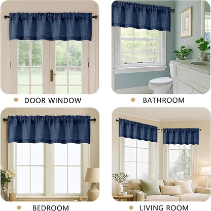 OVZME Navy Blue Valance for Windows, Light Filtering Faux Linen Textured Small - Image 5
