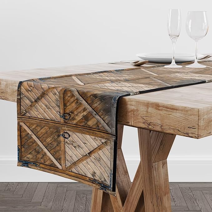 Rustic Barn Door Table Runner Retro Old Wooden Farmhouse Western Country - Image 2