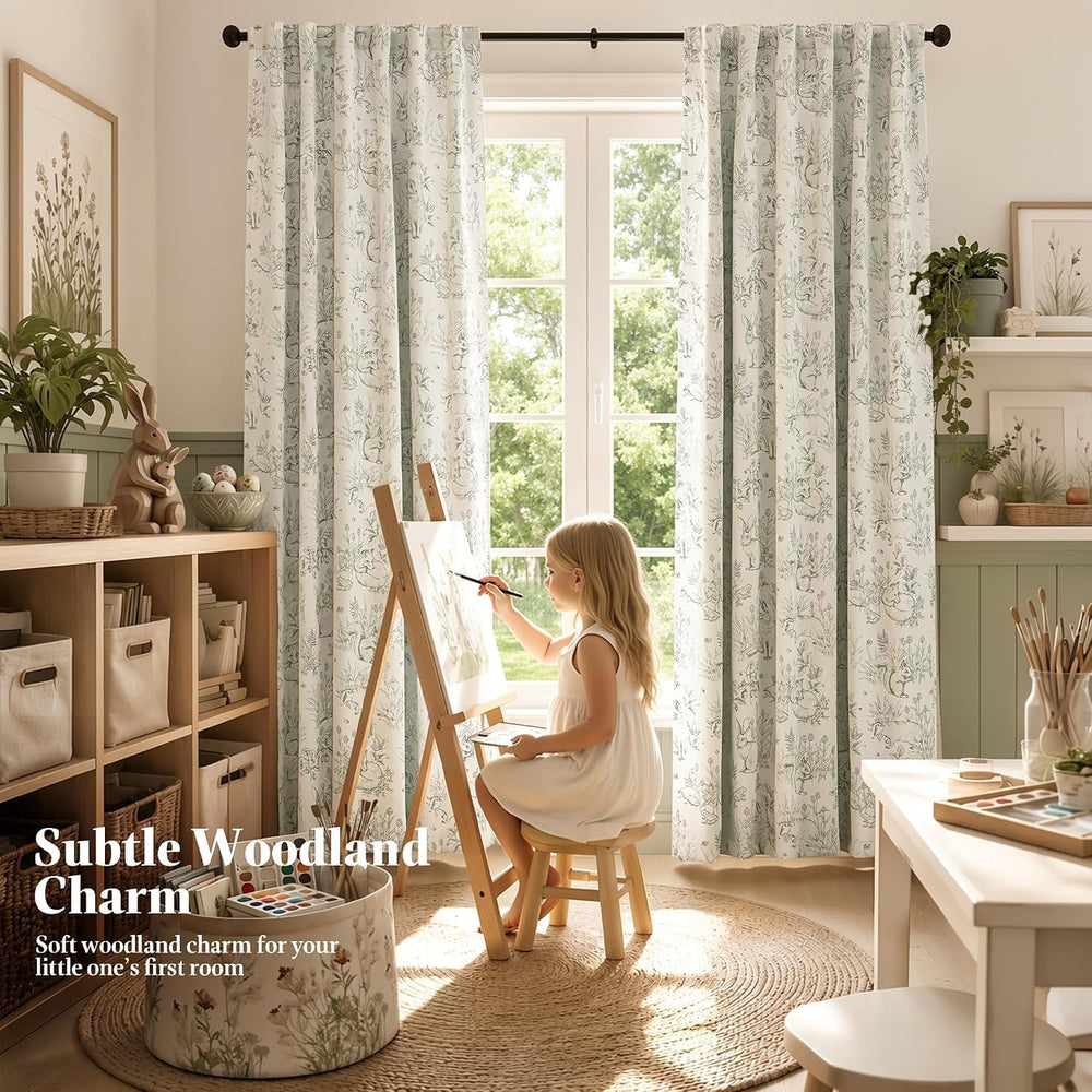 jinchan Green Blackout Curtains 84 Inch Woodland Back Tab 2 Panels