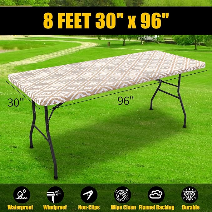 Smiry Rectangle Picnic Table Cloth, Waterproof Elastic Fitted Outdoor - Image 7
