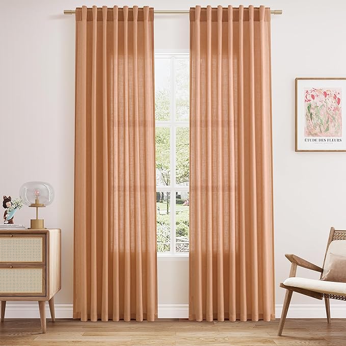 Nanspring Peach Quartz Boho Style Linen Blend Drapes 84 Inch Long 2 Panels Set by Nanspring