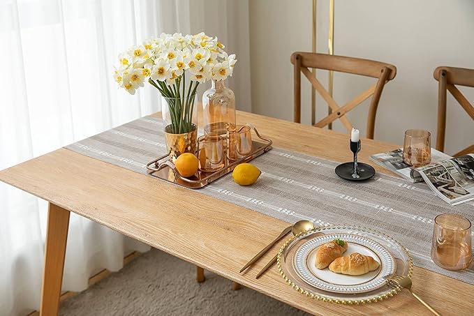 ZeeMart Farmhouse Braided Striped Table Runner, Rustic Beige Table Runners 48 - Image 5