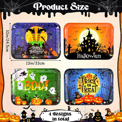 Vesici 4 Pack Halloween Serving Trays 13x10 Inch Witch Ghost Boo Party
