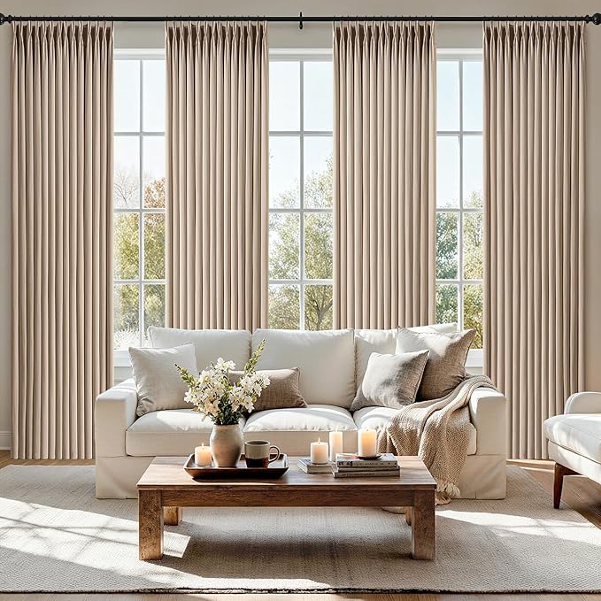 MIULEE Pinch Pleated Thick Linen Curtains 84 Inch 4 Panels Set Back Tab Memory by MIULEE