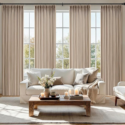 MIULEE Pinch Pleated Thick Linen Curtains 102 Inch 4 Panels Set Back Tab Memory by MIULEE