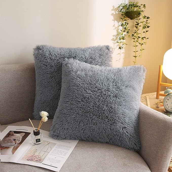 XeGe Cozy Faux Fur Throw Pillow Covers, Zippered Fluffy Cushion Covers by XeGe