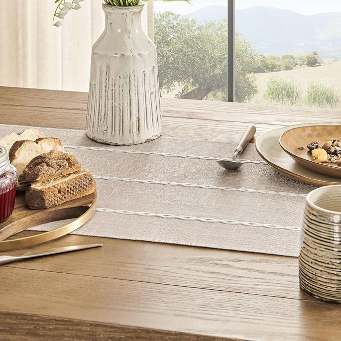 ZeeMart Farmhouse Braided Striped Table Runner, Rustic Cream Table Runners 36 - Image 5