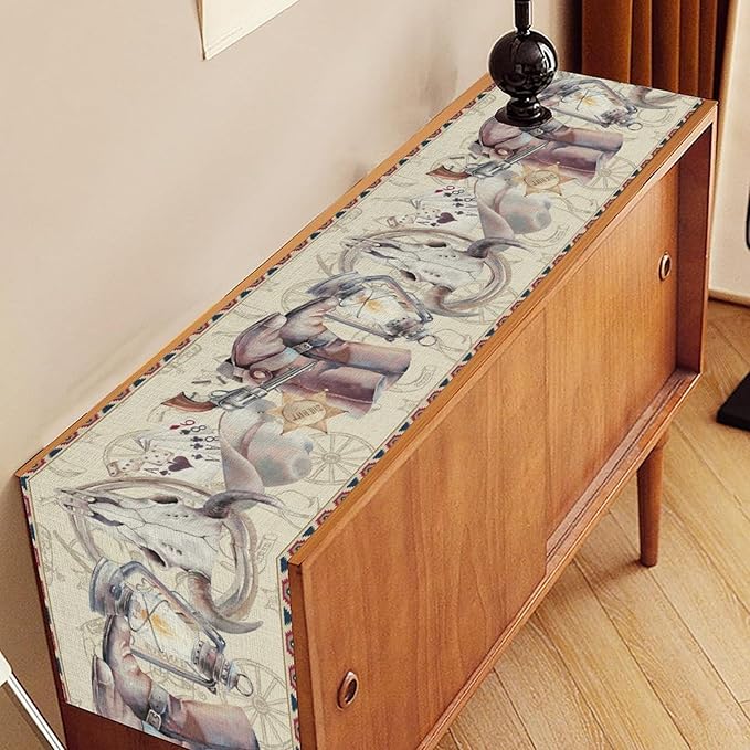 Western Cowboy Table Runner, Watercolor Rustic Country American Wild West - Image 3