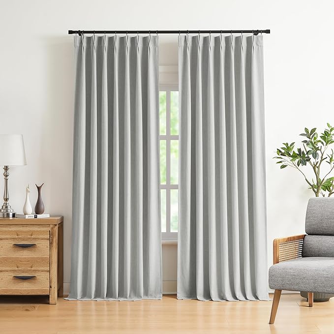 Vision Home Light Gray Pinch Pleated Full Blackout Curtains Linen Blended Room by VisionHome