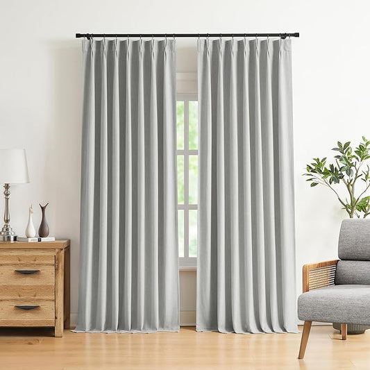 Vision Home Light Gray Pinch Pleated Full Blackout Curtains Linen Blended Room by VisionHome