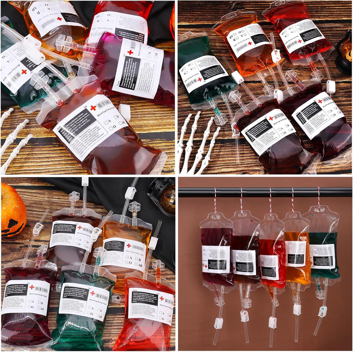 tchrules 54 Pcs Blood Bags for Drinks Halloween Party Decorations, Reusable Blood Bag Drink Pouches with Syringe & Funnel, Food-Grade IV Bags for Drinks, Vampire Nurse Party Favors Decorations