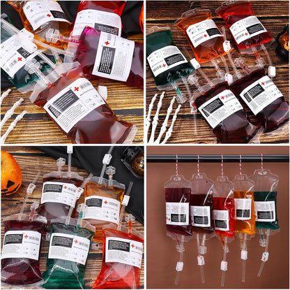 tchrules 54 Pcs Blood Bags for Drinks Halloween Party Decorations, Reusable Blood Bag Drink Pouches with Syringe & Funnel, Food-Grade IV Bags for Drinks, Vampire Nurse Party Favors Decorations