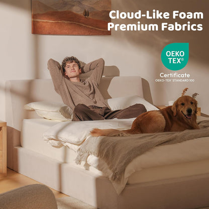 recci airframe full upholstered bed frame with ergonomic, close-up detail
