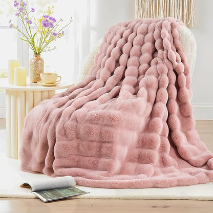 NEXHOME PRO Faux Fur Throw Blanket Pink, Luxury Soft Decorative Cozy Plush Long - Image 4