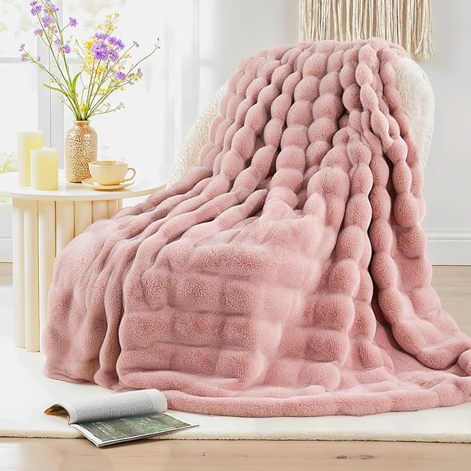 NEXHOME PRO Faux Fur Throw Blanket Pink, Luxury Soft Decorative Cozy Plush Long - Image 3