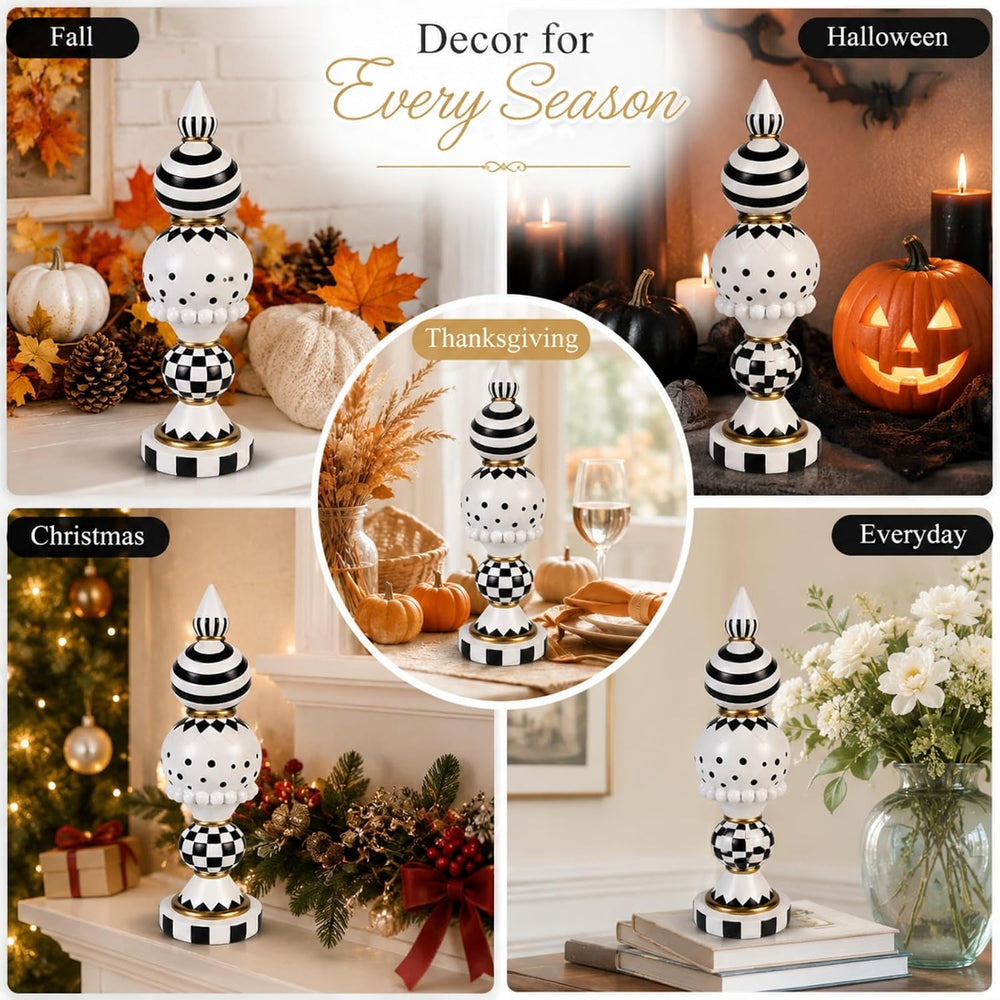 Black and White Checkered Fall Halloween Table Mantle Home Decor