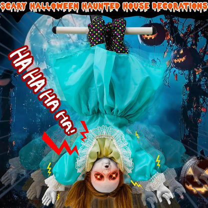 30'' Scary Halloween Animatronic Decorations Outdoor Hanging Swinging Girl