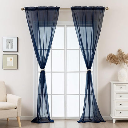 Navy Blue Sheer Curtains 84 Inches Long, Privacy Semi Sheer Curtains - Image 7