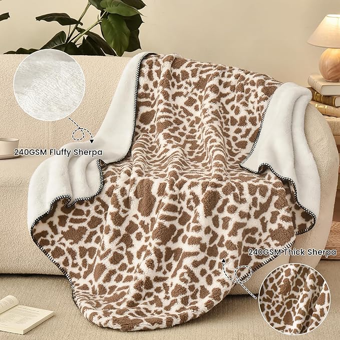 PHF Giraffe Print Sherpa Fleece Throw Blanket - Image 6
