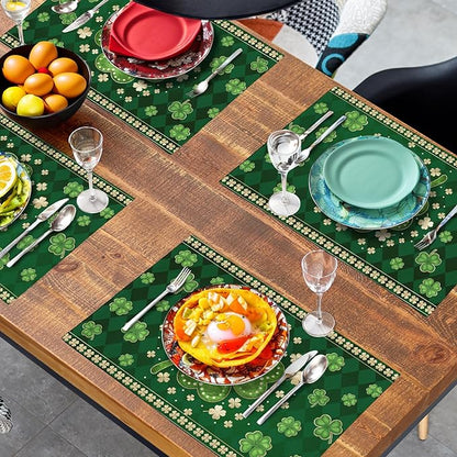 Green Shamrock St Patricks Day Placemats Set of 4 Lucky Clover Plaid Check - Image 7