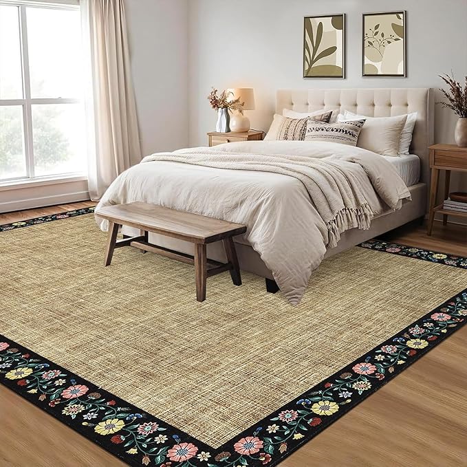 GarveeHome Washable Living Room Rug 9x12 Floral Bordered Area Rugs Soft Thin - Image 2